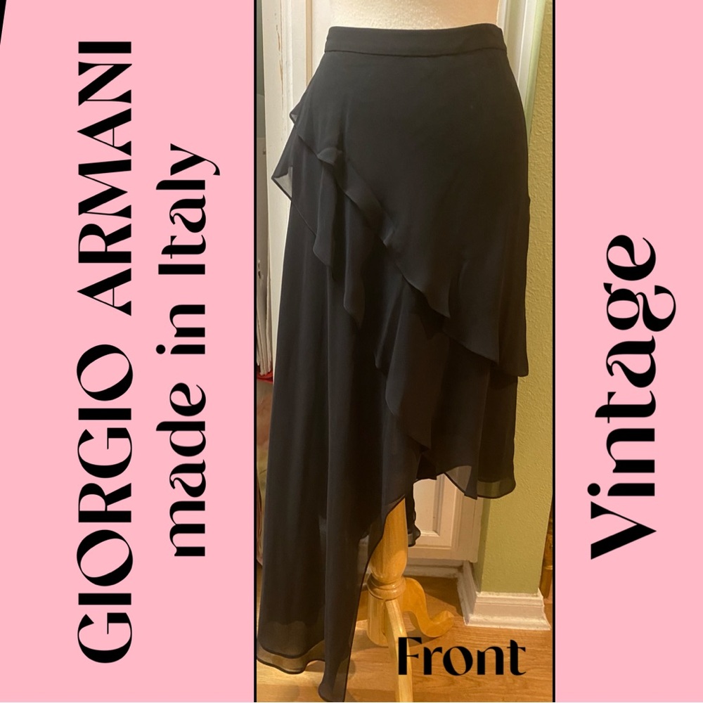 Vtg GIORGIO ARMANI Italy Black Silk Chiffon Asymmetrical Avant Garde Skirt 12/42
